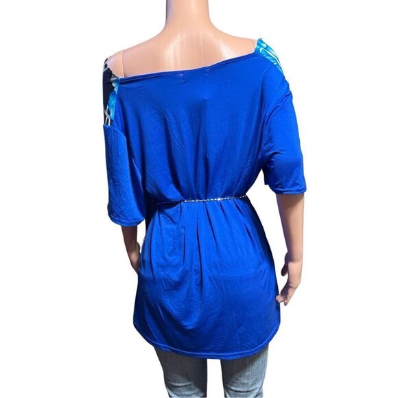 Pulp blue printed short sleeve cowl neck top XL - Picture 4 of 6